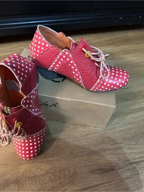 Red Polka Dot Lace-Up Heels with Retro Accent
